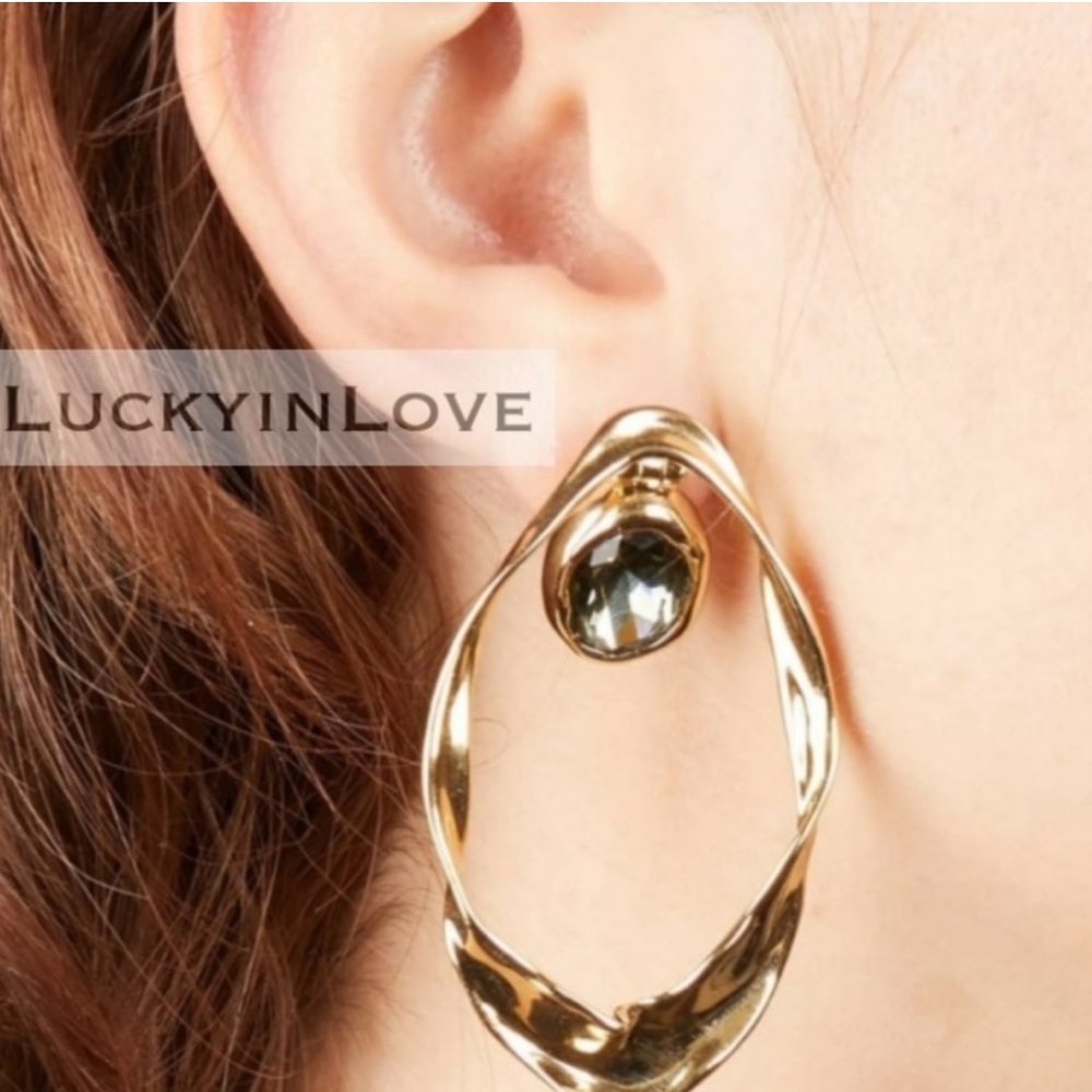 New ALEXIS BITTAR Crumpled Orbiting Swinging Door Knocker Gold Drop Earrings - Picture 8 of 11